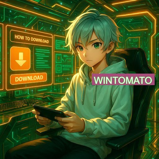 Imagem promocional do app oficial WINTOMATO destacando a conveniência de jogar cassino online pelo celular ou navegador