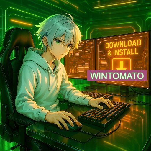 Imagem promocional do app oficial WINTOMATO destacando a conveniência de jogar cassino online pelo celular ou navegador