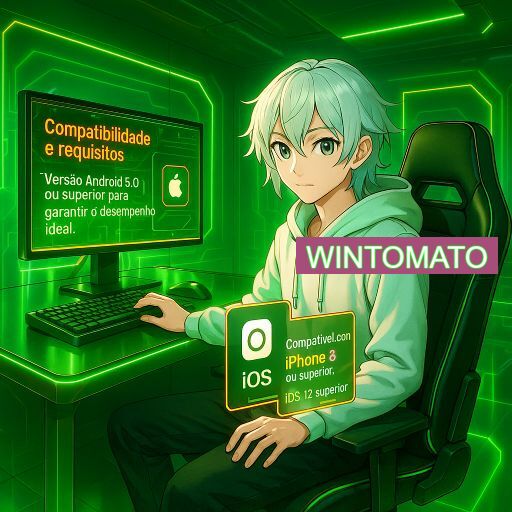 Imagem promocional do app oficial WINTOMATO destacando a conveniência de jogar cassino online pelo celular ou navegador