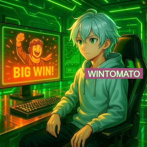 Imagem promocional do app oficial WINTOMATO destacando a conveniência de jogar cassino online pelo celular ou navegador