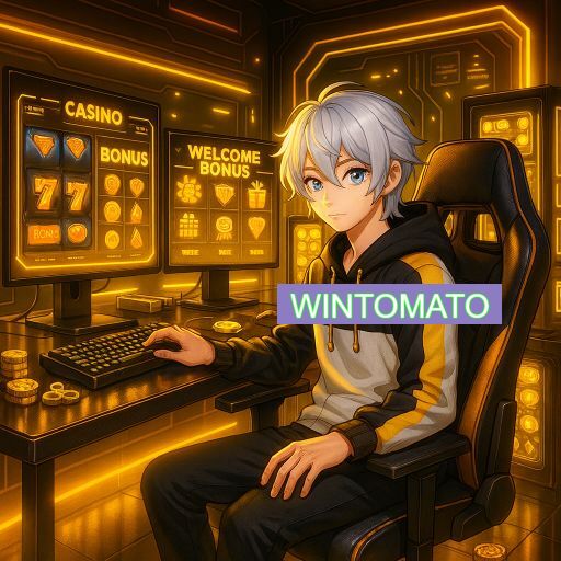 Imagem promocional do app oficial WINTOMATO destacando a conveniência de jogar cassino online pelo celular ou navegador
