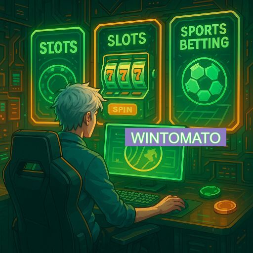 Imagem promocional do app oficial WINTOMATO destacando a conveniência de jogar cassino online pelo celular ou navegador
