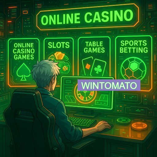 Imagem promocional do app oficial WINTOMATO destacando a conveniência de jogar cassino online pelo celular ou navegador