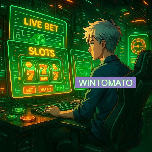 Imagem promocional do app oficial WINTOMATO destacando a conveniência de jogar cassino online pelo celular ou navegador